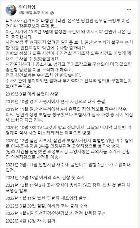 양이 의원이 지난 16일 페이스북에 올린 글(수정 후)