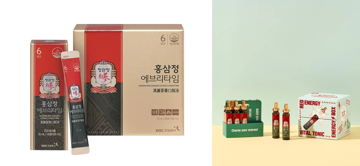 홍삼정 에브리타임(좌)과 정관장 활기력 에너지박스