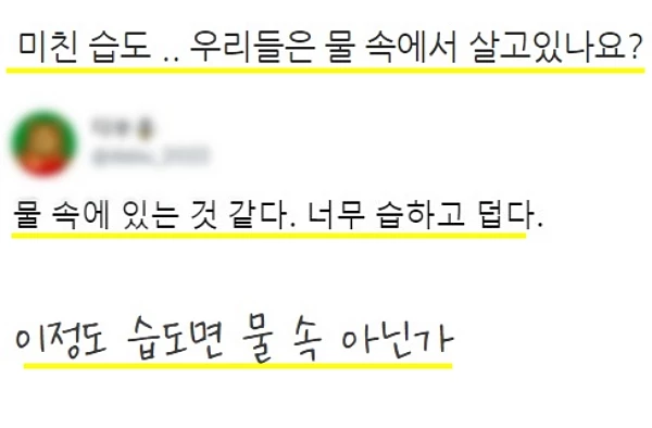 트위터, 네이버 블로그 등 온라인상에 올라온 습도 관련 글 / 트위터, 네이버 블로그