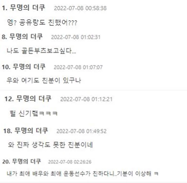 온라인 커뮤니티 '더쿠' 댓글 창