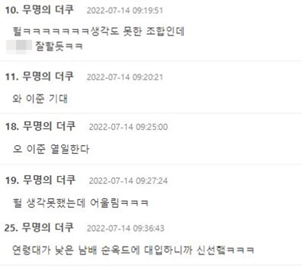 온라인 커뮤니티 '더쿠' 댓글 창
