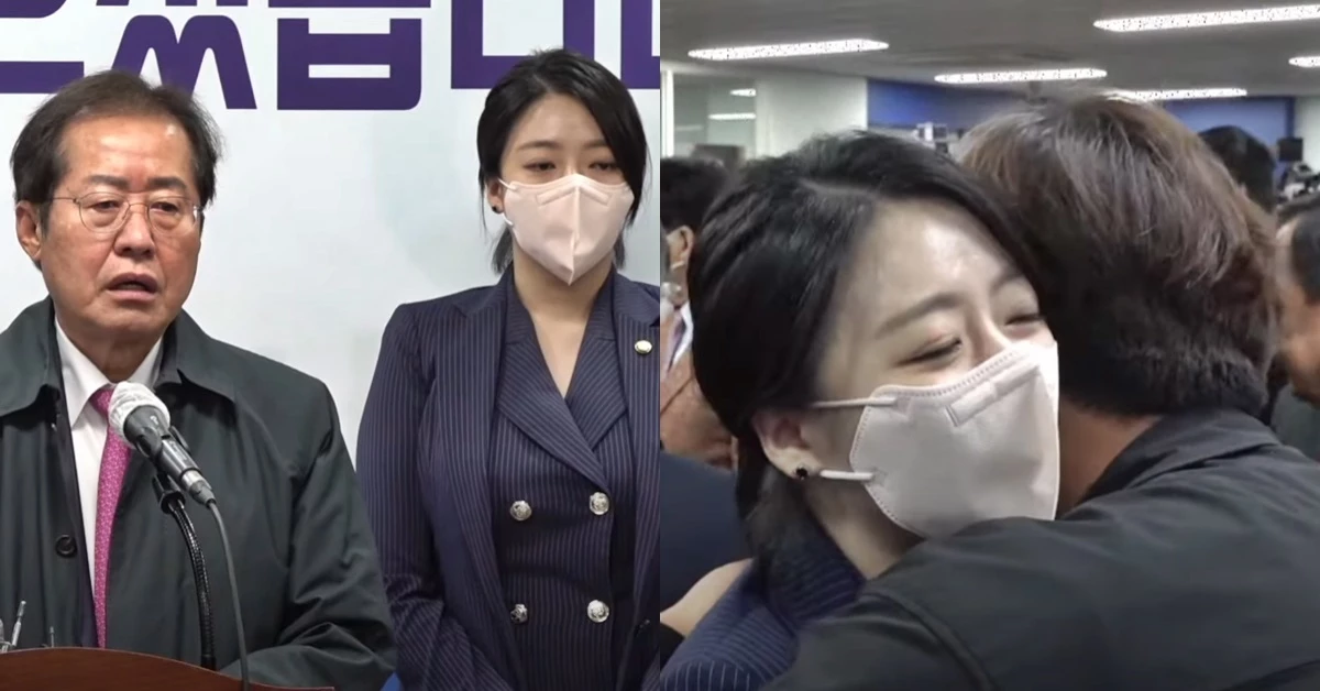 배현진 국민의힘 의원이 지난해 11월 8일 서울 여의도 BNB타워에서 열린 홍준표 의원(현재는 대구시장) 대선 캠프 해단식에 모습을 드러내고 있다. / 유튜브 채널 "홍카콜라TV"
