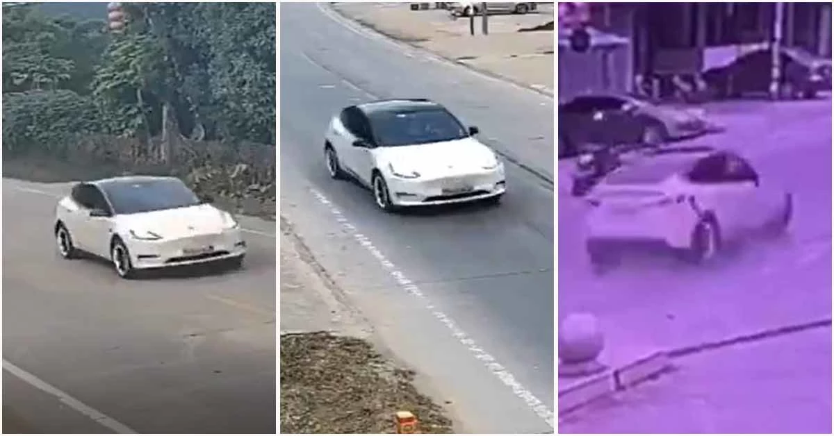 지난 5일 중국의 광둥성(省) 차우저우시에서 발생한 테슬라 급발진 의심 사고를 담은 영상이 최근 웨이보 등에 올라와 급속하게 퍼지고 있다. / /웨이보 영상 캡처