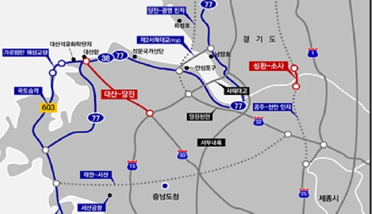 대산~당진 고속도로 노선도 / 충남도