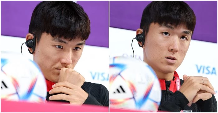 대한민국 축구대표팀 황인범이 2022 카타르 월드컵 조별리그 H조 2차전 가나와의 경기를 하루 앞둔 지난달 27일 오전(현지 시각) 카타르 알라이얀의 메인프레스센터에서 기자회견을 하고 있다. / 뉴스1