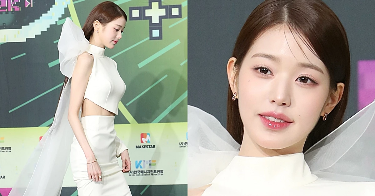 흰색 롱드레스를 입고 ‘2022 KBS 가요대축제:Y2K’에 참석한 아이브 장원영 / 뉴스1