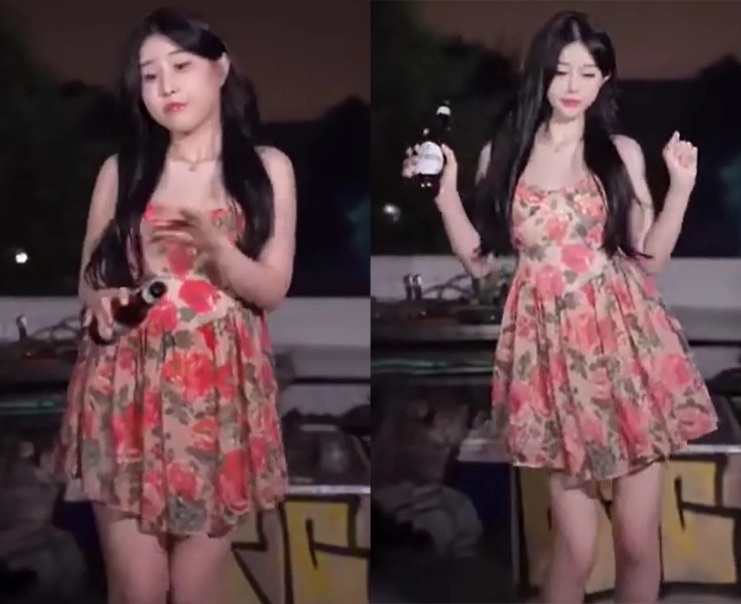 왼쪽 여성에게 영상 보정 어플을 적용했더니 오른쪽 모습을 순식간에 변한다. 웃긴대학에 올라온 영상을 캡처한 사진이다.