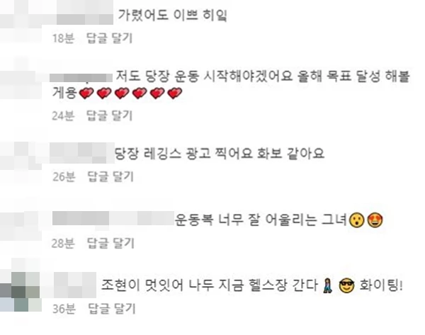 누리꾼들이 조현 인스타그램에 남긴 댓글