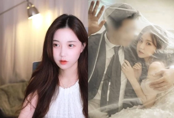 화정이 지난해 9월 생방송 중 웨딩 화보를 공개하며 결혼을 발표했다. / 아프리카TV '화정♥'