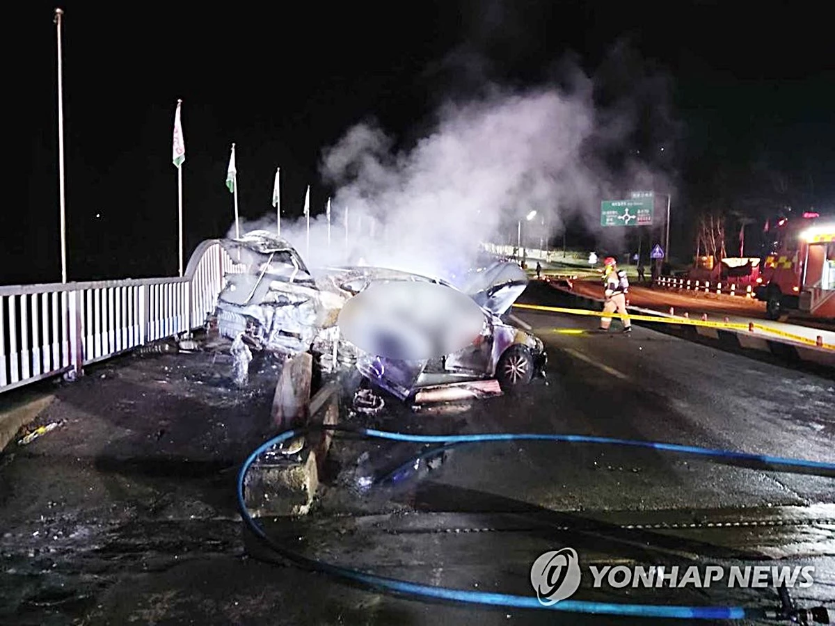 5명이 사망한 평창 승용차 화재 사고 현장 / 강원도소방본부 제공-연합뉴스