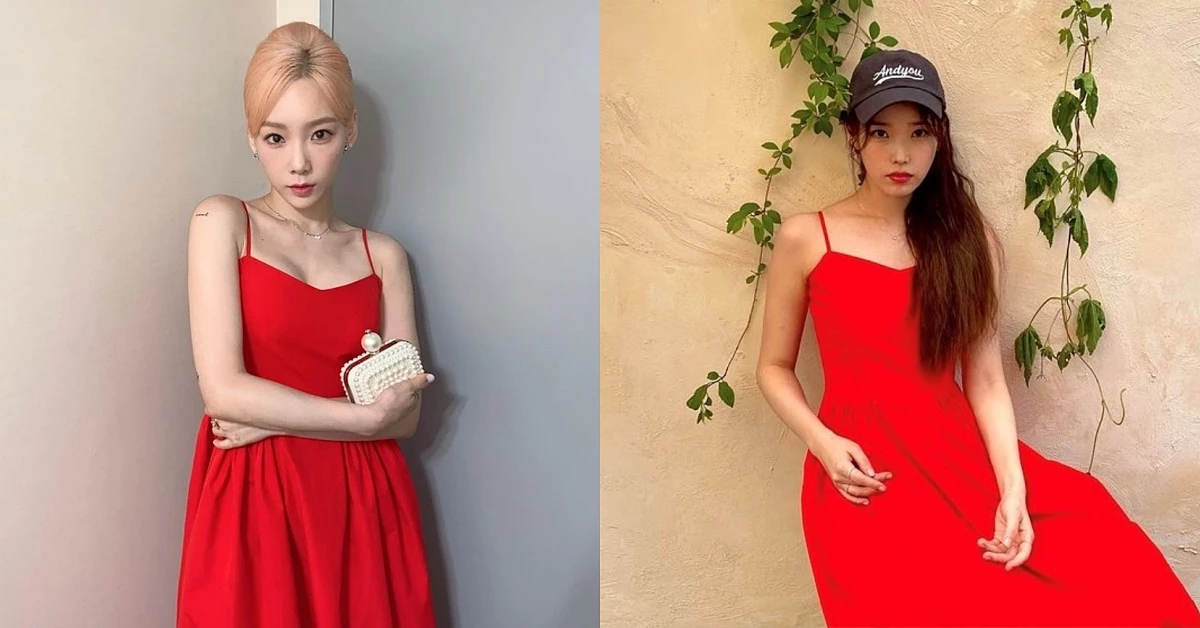 강렬한 레드 원피스로 서로 다른 느낌을 낸 태연과 아이유 / 태연 인스타그램, 아이유 인스타그램