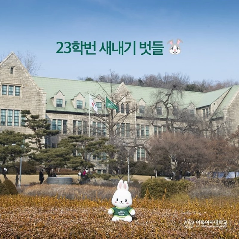 23학번 신입생을 위한 토끼 인형이다. / 이하 이화여대 공식 인스타그램