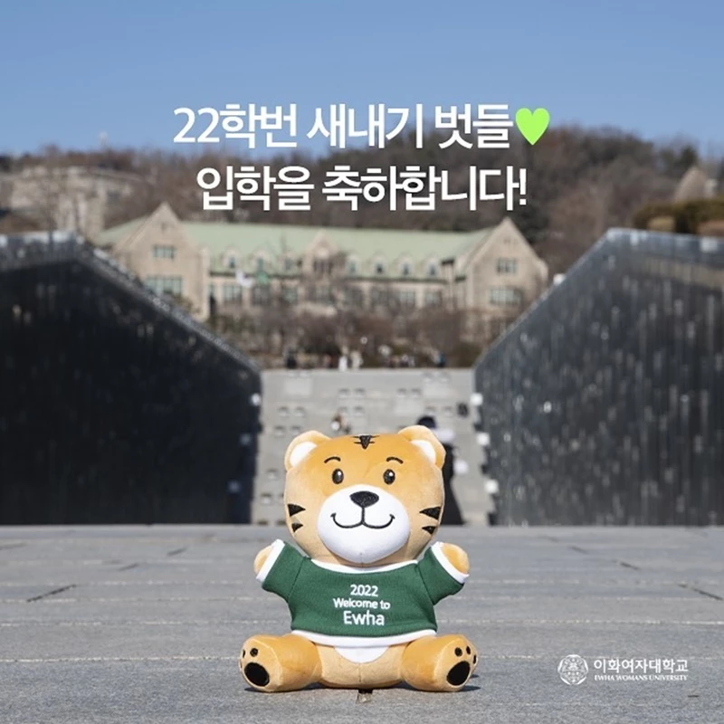 22학번을 위한 호랑이 인형이다. / 이화여대 공식 인스타그램