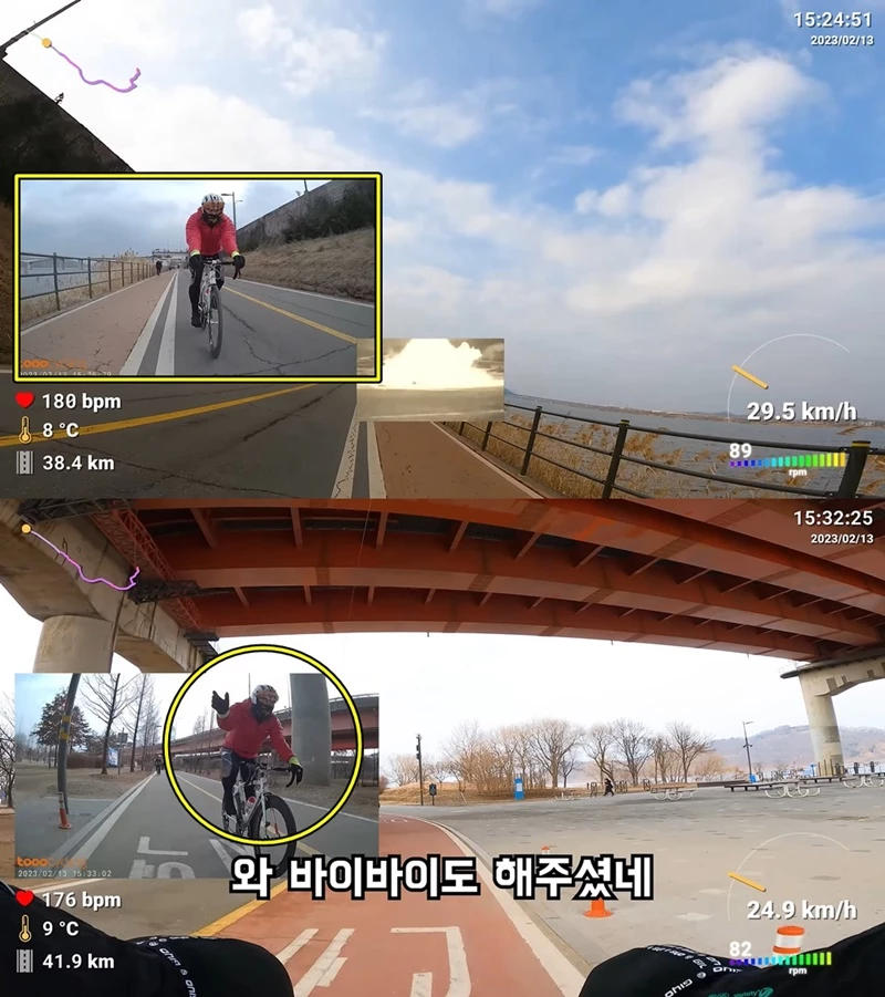 영상 속 남성은 여성 라이더의 목적지까지 따라가 손 인사를 한 뒤 사라졌다.