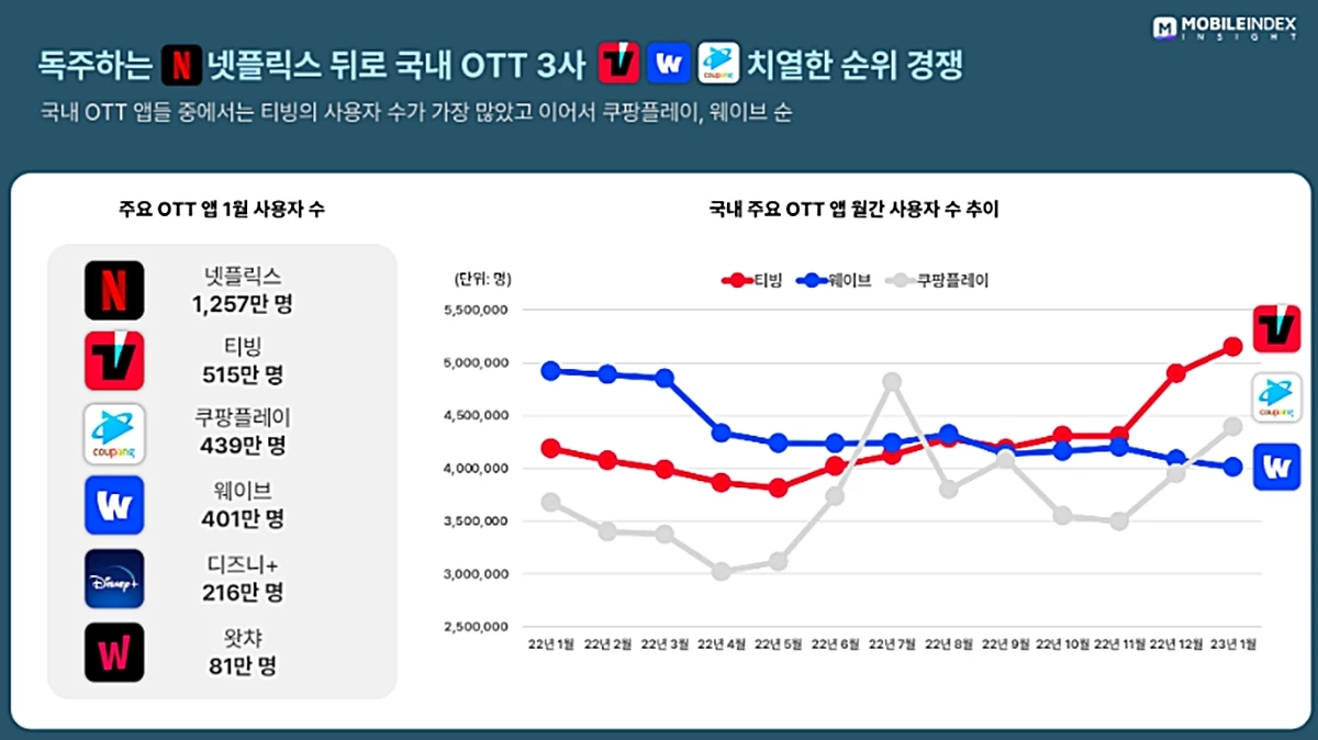 국내 주요 OTT 사용자 수 순위 / 이하 아이지에이웍스 제공