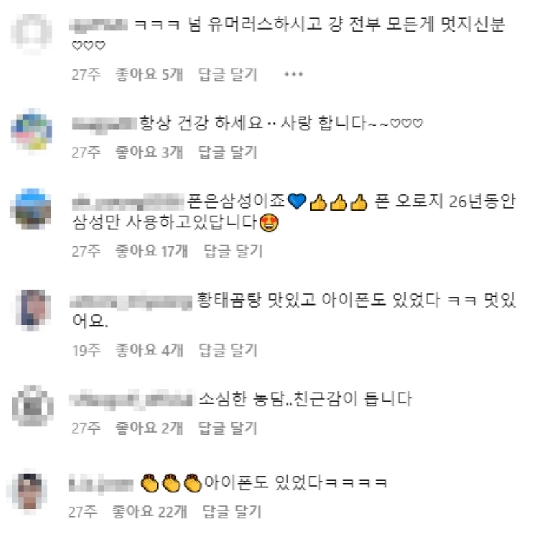 사칭 인스타그램 게시물에 달린 댓글이다.