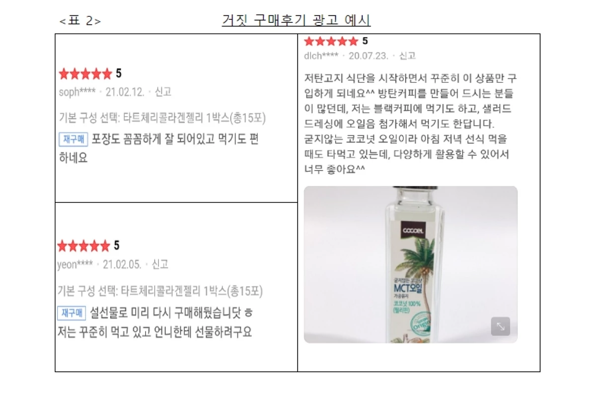 공정위 홈페이지에 올라온 거짓 구매 후기 예시 사진이다. / 공정위 홈페이지