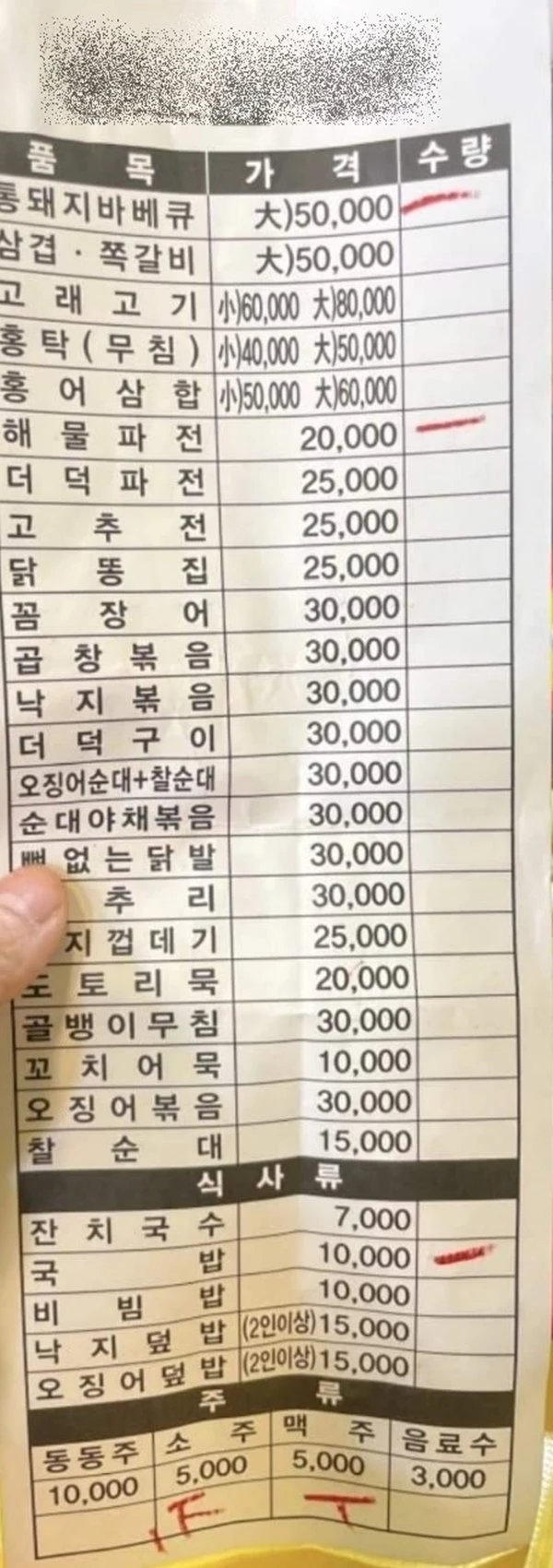 작성자가 올린 메뉴판 사진 / 이하 디시인사이드