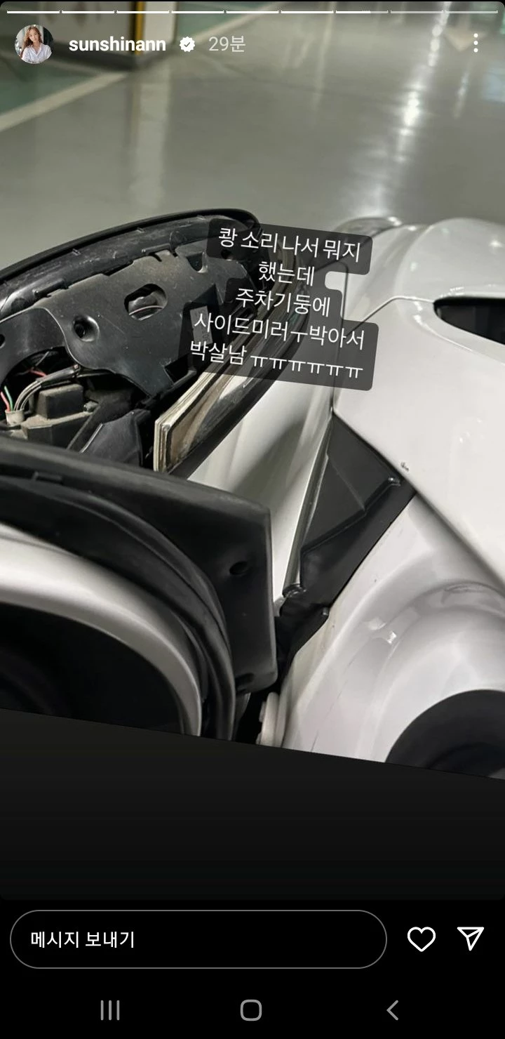 김선신이 게재한 사이드미러 사진