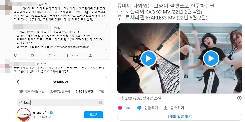 데뷔 초부터 스페인 가수 로살리아와 뮤직 비디오, 창법으로 갑론을박을 벌였던 네티즌들