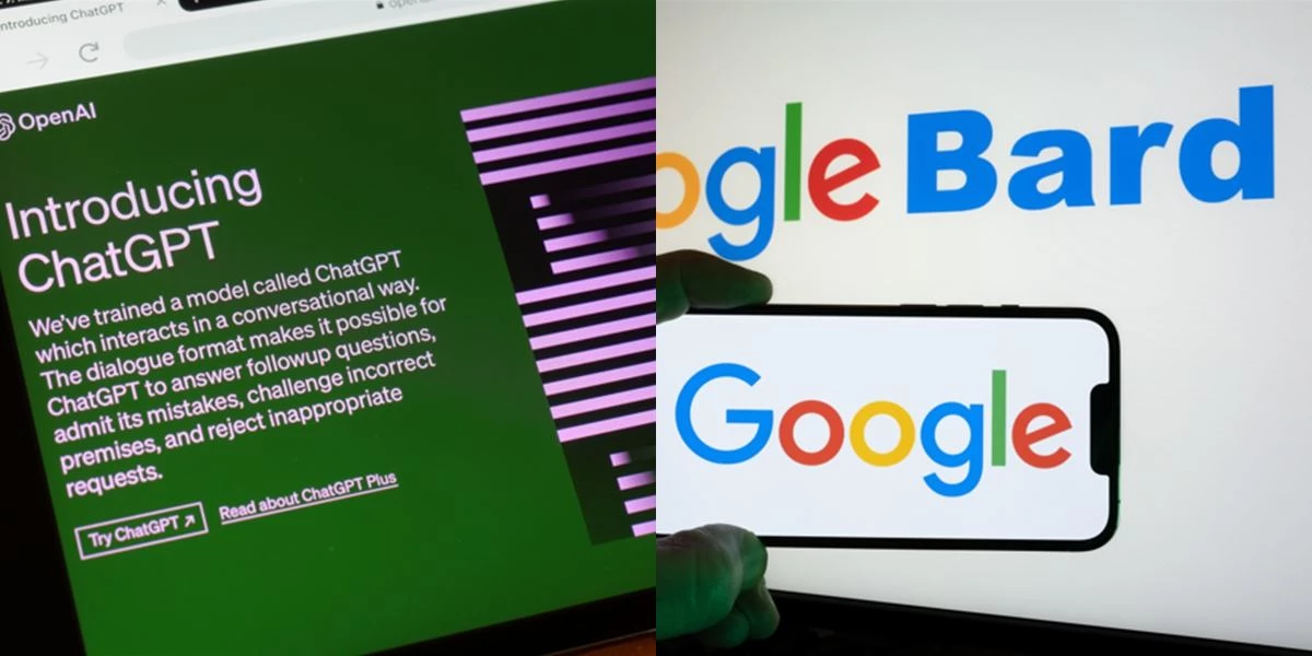 챗GPT와 구글 바드의 이미지 컷. / shutterstock.com, Marcus Krauss(왼쪽), Ebru-Omer