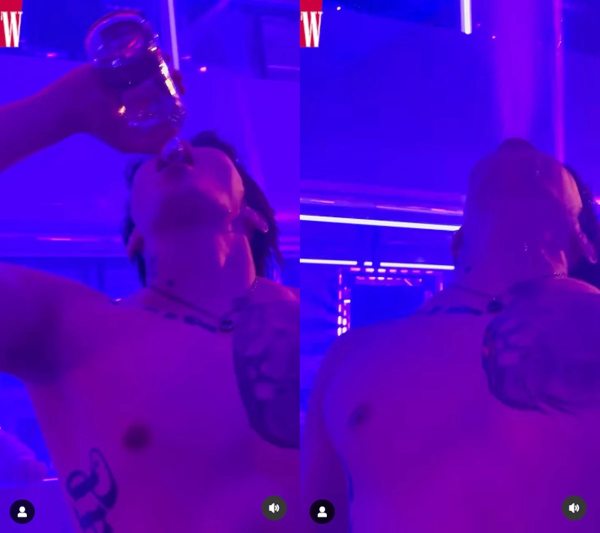 구찌 패션쇼 애프터파티 공연 도중 술 뿜기 퍼포먼스를 하는 박재범 / 이하 W코리아 인스타그램