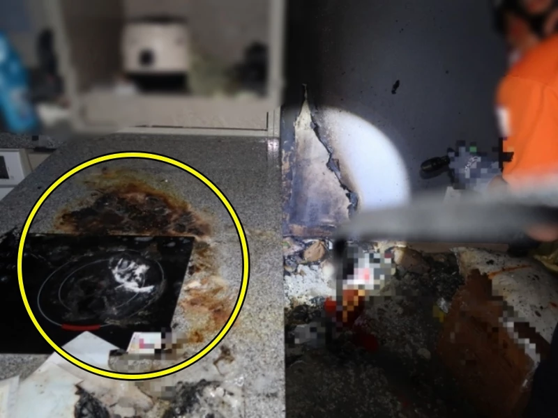 23일 오후 9시 27분쯤 부산 부산진구 범천동 한 오피스텔에서 주방 전기레인지(하이라이트) 과열로 인한 화재가 발생해 소방대원 등이 출동해 진화 작업에 나섰다. / 부산소방재난본부 제공