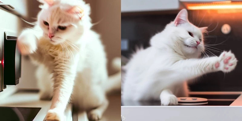 주방 싱크대 위를 돌아다니는 고양이의 모습을 AI 이미지 생성 프로그램 '빙 이미지 크리에이터'로 제작한 이미지 / 이하 MS Bing Image Creator