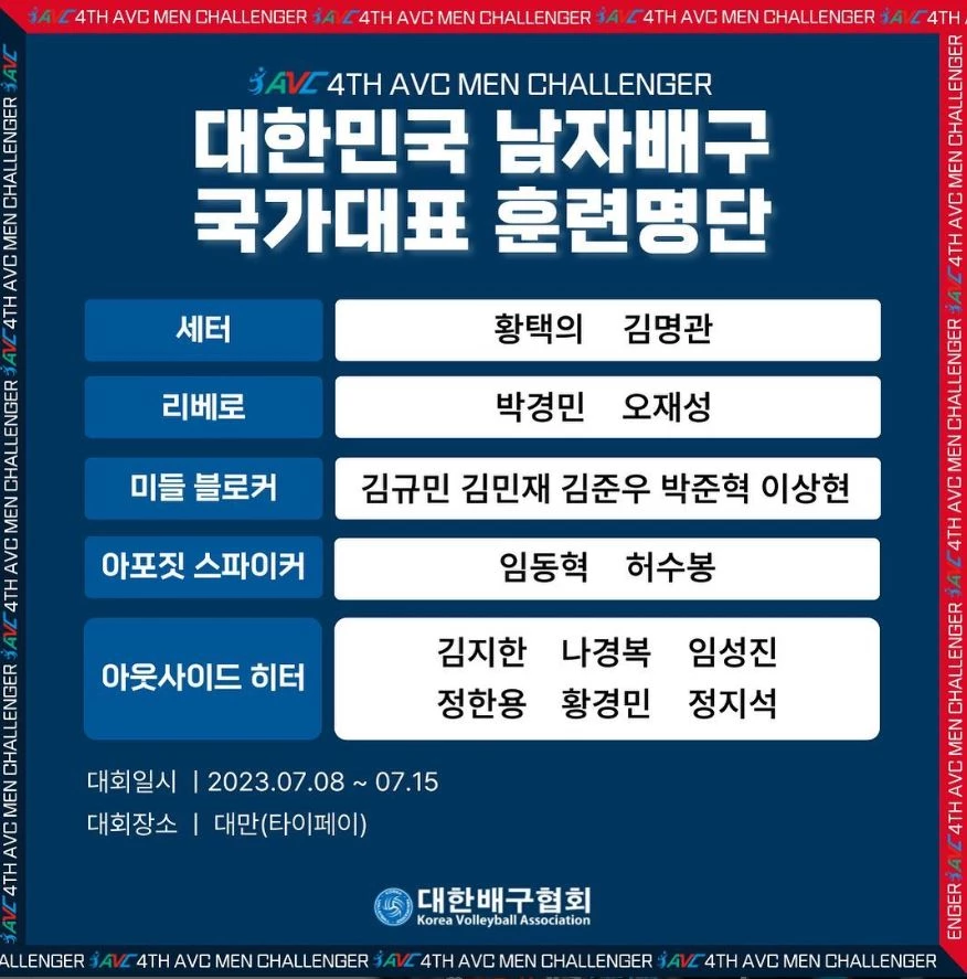 대한배구협회가 공개한 국가대표 명단 / 대한배구협회 인스타그램