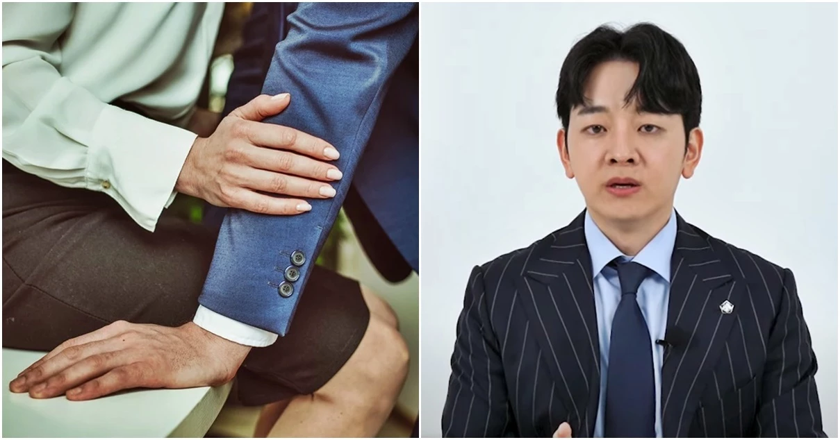 스킨십을 하는 남녀(좌)와 외도를 많이 하는 여성 직업군에 관해 설명하는 안세훈 이혼 전문 변호사. /Lipik Stock Media-shutterstock.com, 유튜브 채널 '좋은변호사 - 이혼을부탁해'