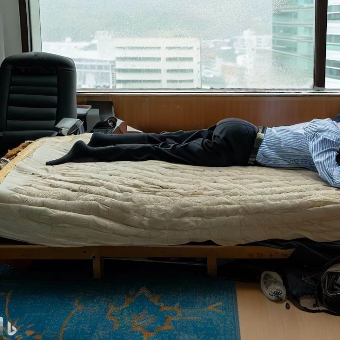 술에 취해 침대에 잠든 남성의 모습. 기사 이해를 돕기 위해    AI 이미지 생성 프로그램 '빙 이미지 크리에이터'로 구현한 가상의 이미지