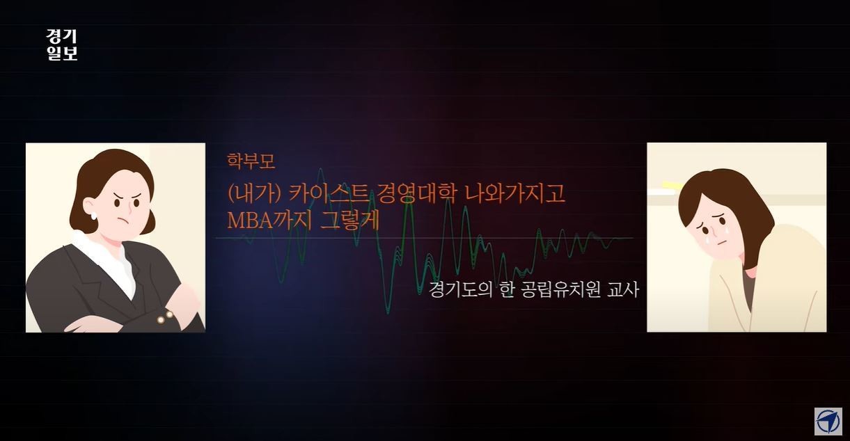 학부모 A씨가 경기 한 공립 유치원 교사에게 막말하는 정황이 담긴 녹취록의 일부이다. / 유튜브 '경기일보 경기TV'