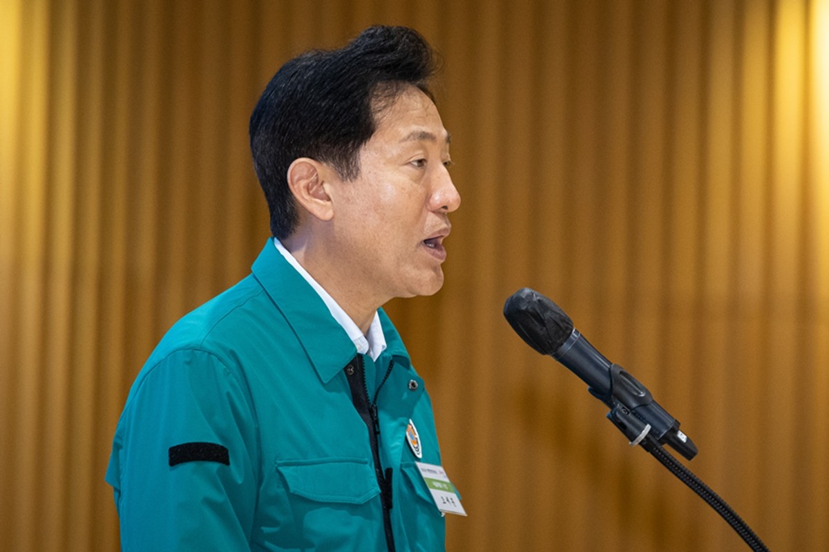 오세훈 서울시장이 지난 3일 서울시청 다목적홀에서 열린 2023년 서울특별시 통합방위 회의에서 모두 발언하고 있다. / 이하 뉴스1
