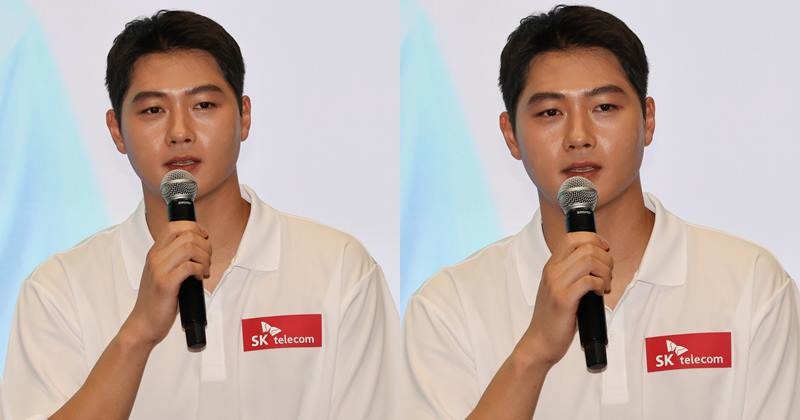 2022 항저우 아시안게임에 출전하는 SK그룹 후원 펜싱 국가대표 오상욱이 30일 서울 중구 SKT 타워에서 열린 대회 선전 기원 출정식에서 출전 각오를 밝히고 있다. /뉴스1