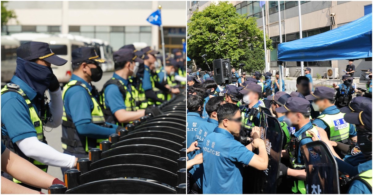 서울경찰청 기동대 대원들이 25일 서울 중구 서울경찰청 기동본부에서 불법 집회 대응 훈련을 하고 있다. / 경찰청·뉴스1