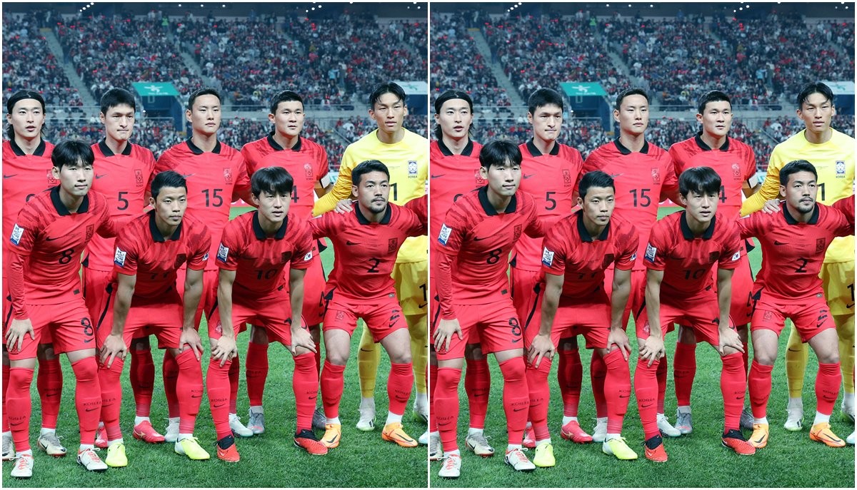 13일 오후 마포구 성산동 서울월드컵경기장에서 열린 하나은행 초청 축구 국가대표팀 평가전 대한민국과 튀니지의 경기에 선발 출전한 축구대표팀이 포즈를 취하고 있다. 2023.10.13/뉴스1