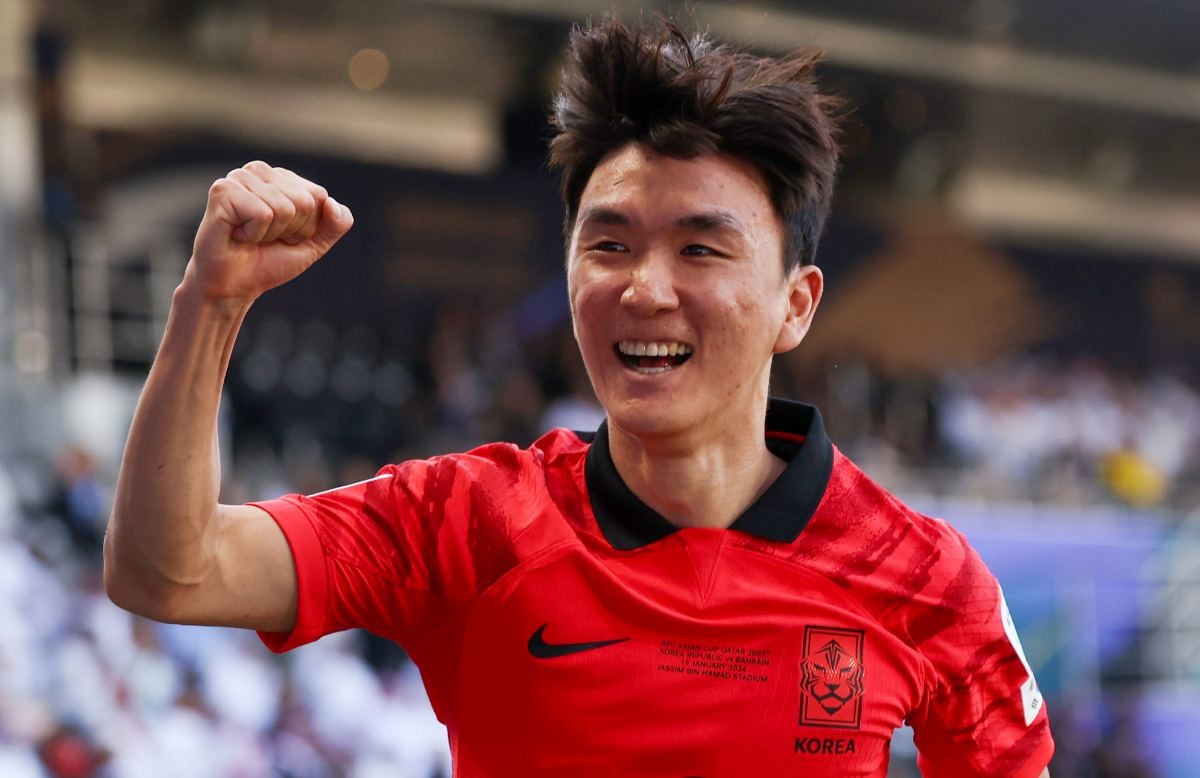 대한민국 축구대표팀 황인범이 지난 15일(현지 시각) 카타르 도하 자심 빈 하마드 스타디움에서 열린 2023 아시아축구연맹(AFC) 카타르 아시안컵 조별리그 E조 대한민국과 바레인의 경기에서 선제골을 넣은 후 세리머니를 하고 있다. / 뉴스1