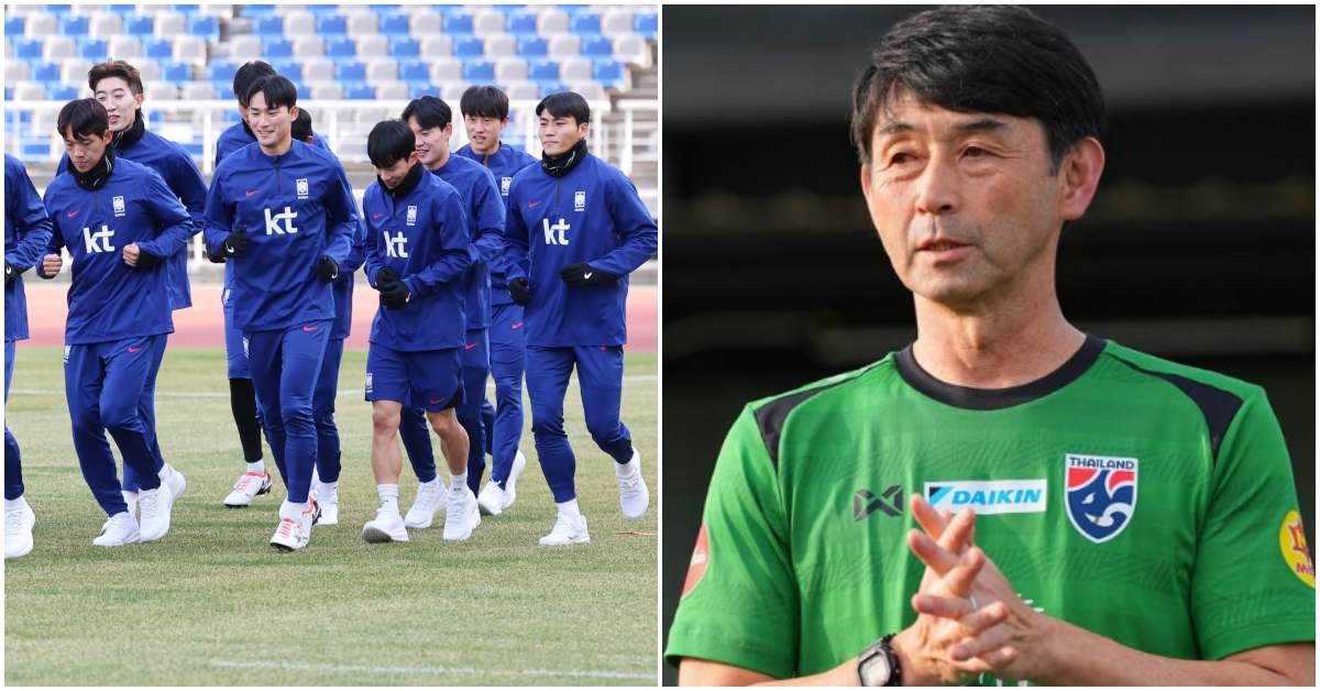 (왼)대한민국 축구대표팀 훈련 사진. (오)태국 축구대표팀 사령탑 이시이 마사타다 감독. / 뉴스1, 태국 축구국가대표팀 공식 인스타그램