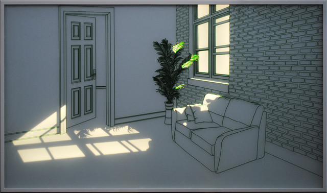 황선태_햇빛이 드는 거실, 2013, 163x123x5.5cm, 강화유리, 샌딩, 전사필름, LED