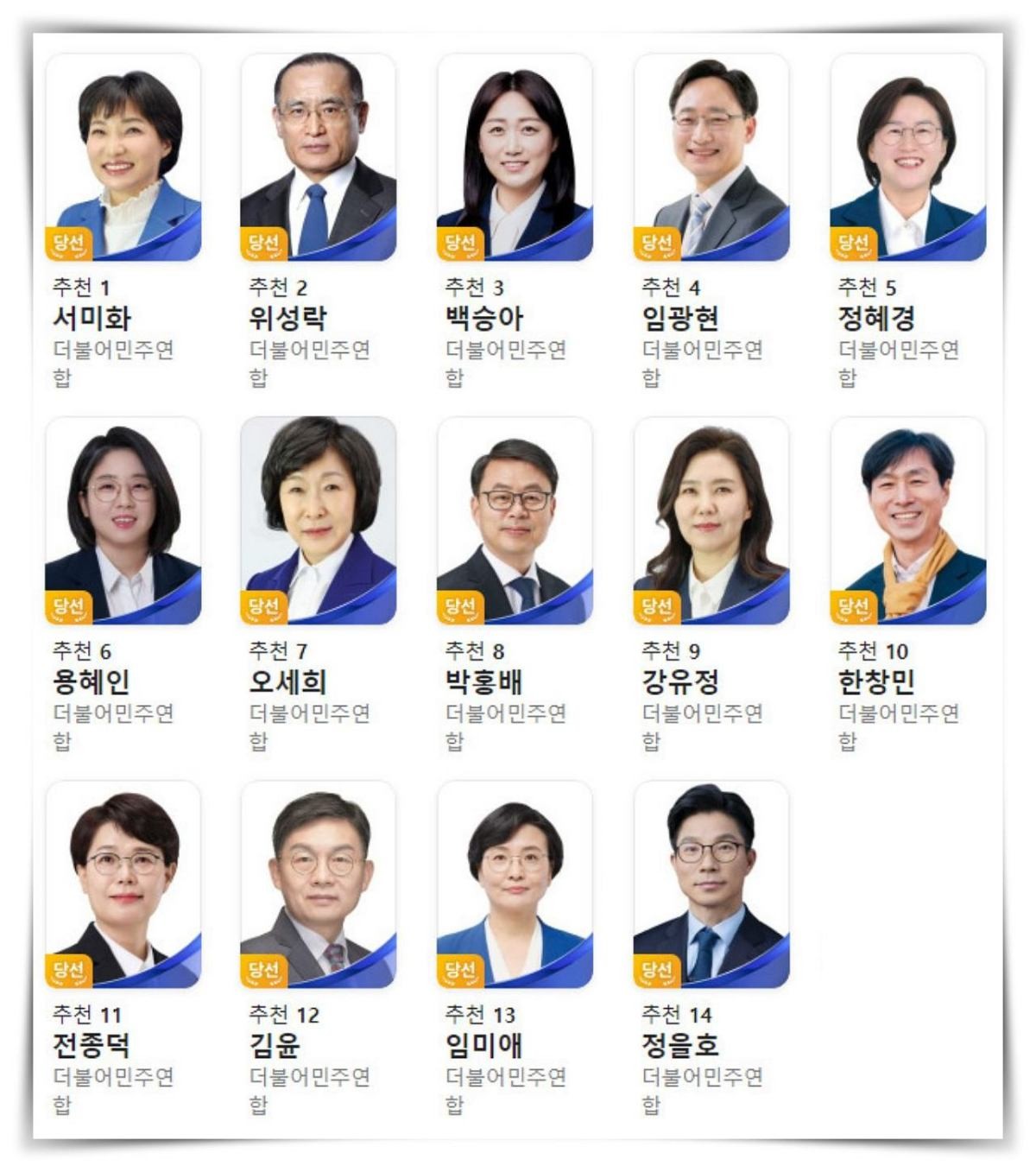 제22대 국회의원선거에서 당선된 더불어민주연합 후보들. / 네이버