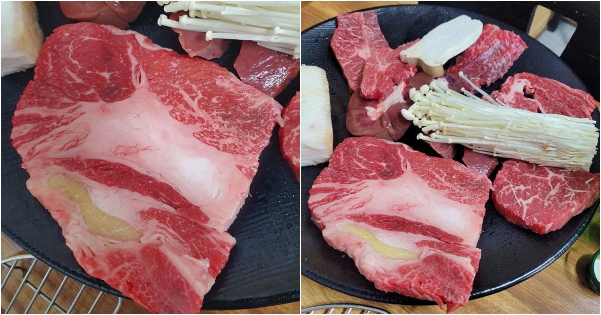 A 씨가 한 고깃집에서 제공받은 비계가 많이 붙은 소고기 등심 / 보배드림