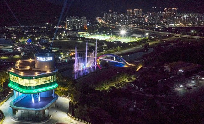 화순 개미산 전망대와 화순천 꽃강길 음악분수 야경