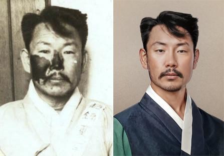 조용하 지사의 원본 사진(왼쪽)과 AI를 활용해 복원된 이미지.  / 국가보훈부 제공