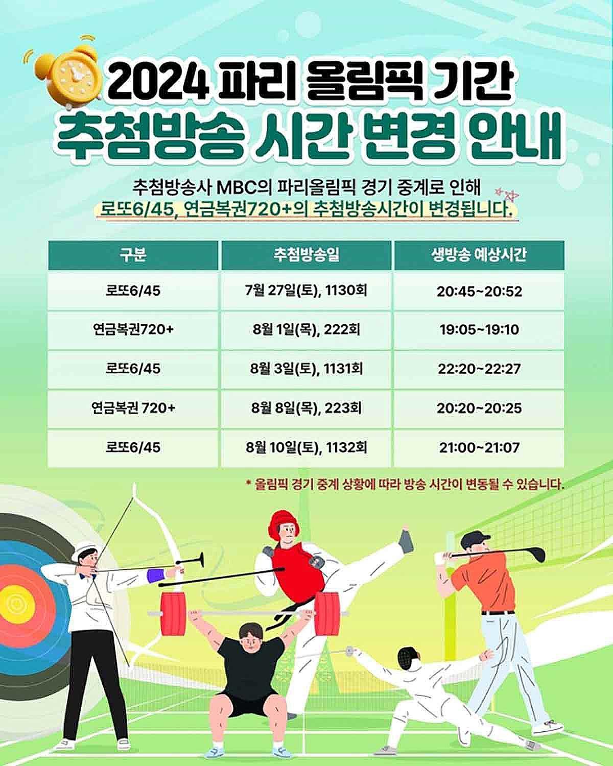 로또 추첨방송 시간 변경 안내 / 동행복권