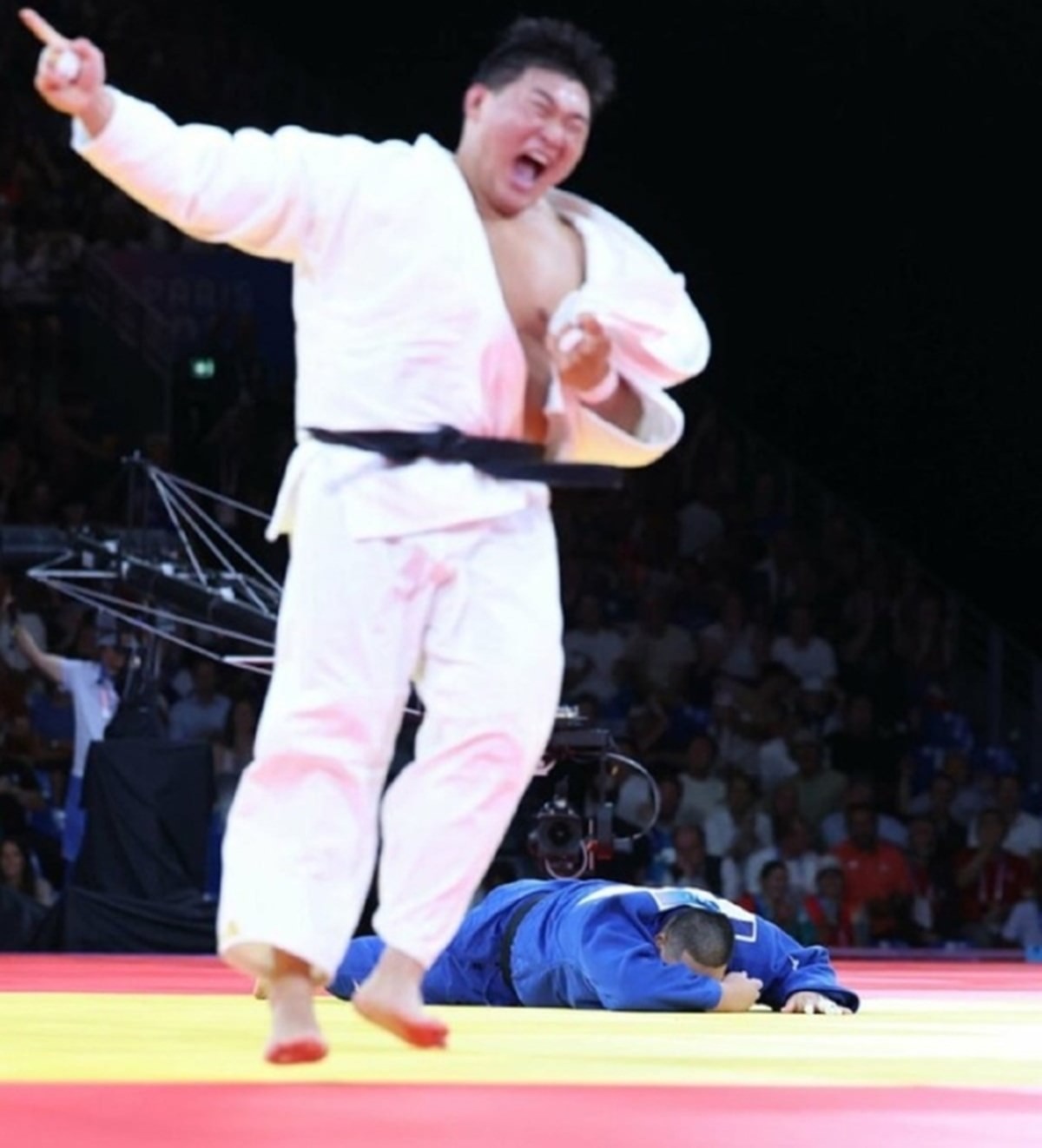 일본 스포츠 전문매체 히가시스포웹이 문제라고 지적한 한국 유도 국가대표 김민종(23·양평군청)의 세리머니 장다. / 히가시스포웹
