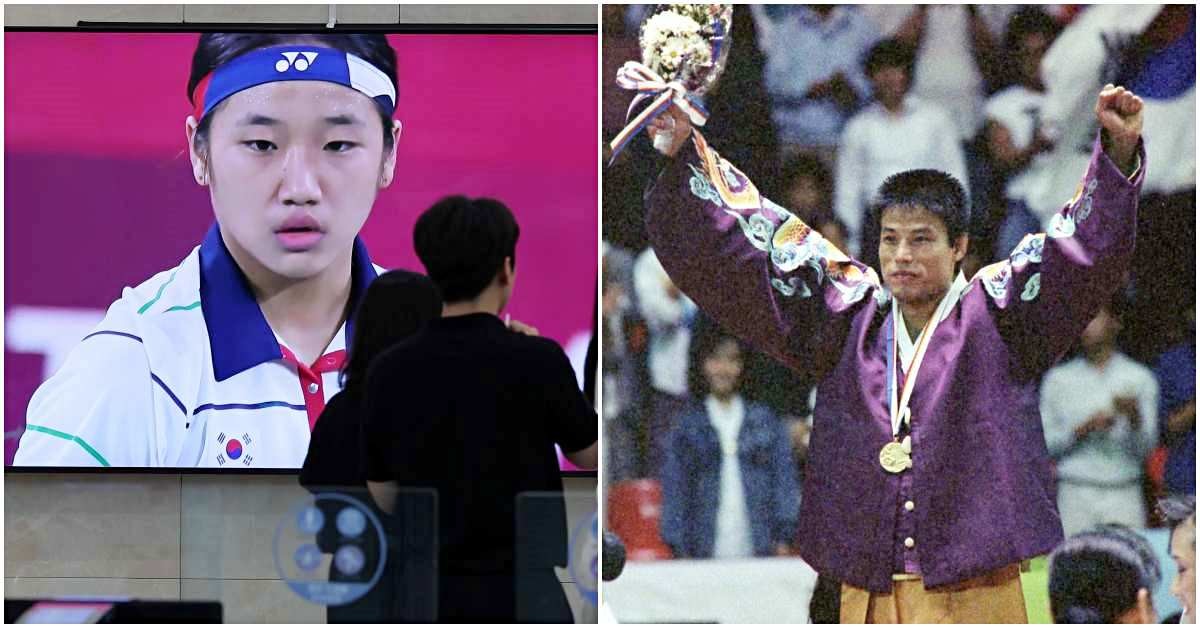 (왼쪽)지난 16일 서울 송파구 올림픽회관에 나오는 2020 도쿄올림픽에 출전한 안세영의 영상 모습. (오른쪽)행정자치부 국가기록원이 2015년 9월 13일 1952년 제15회 헬싱키 올림픽부터 88서울올림픽까지 대한민국 선수단의 활약상과 각종 올림픽 자료를 공개했다. / 뉴스1, 국가기록원-뉴스1