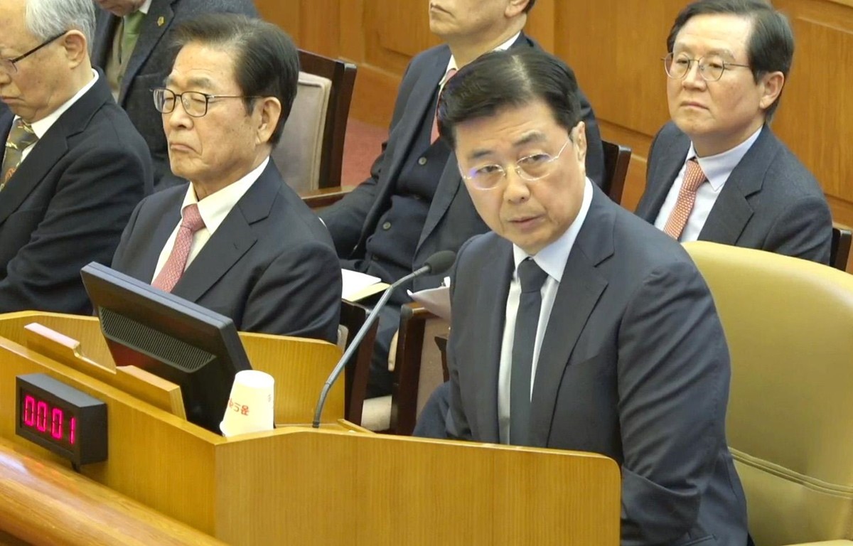 홍장원 전 국가정보원 제1차장이 4일 서울 종로구 헌법재판소에서 열린 윤석열 대통령 탄핵 심판 5차 변론에 증인으로 출석해 발언하고 있다. / 헌법재판소