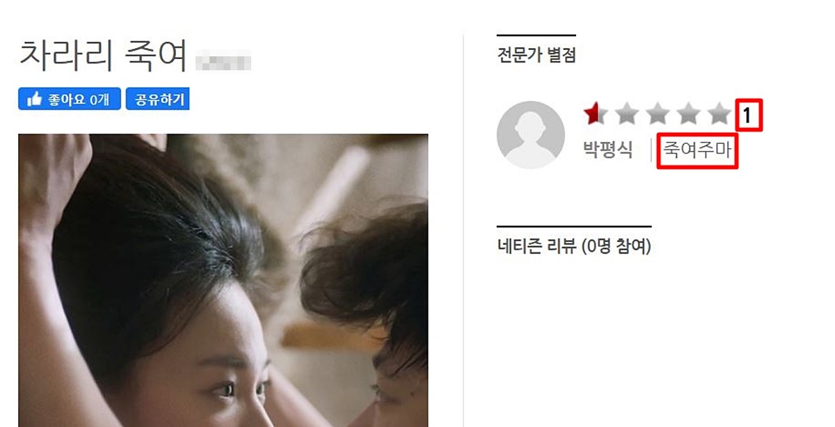 박평식 영화평론가가 씨네21에 올린 영화 '차라리 죽여' 평점과 한줄평