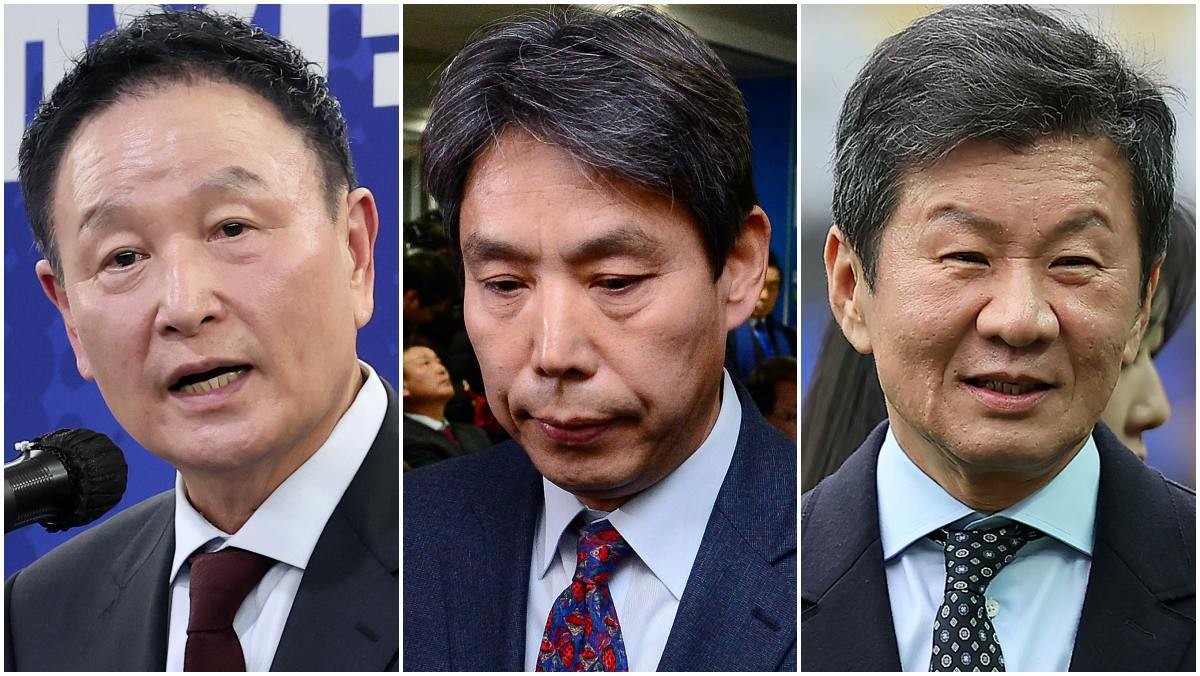 대한축구협회장 선거에 나선 허정무, 신문선, 정몽규 후보. / 뉴스1