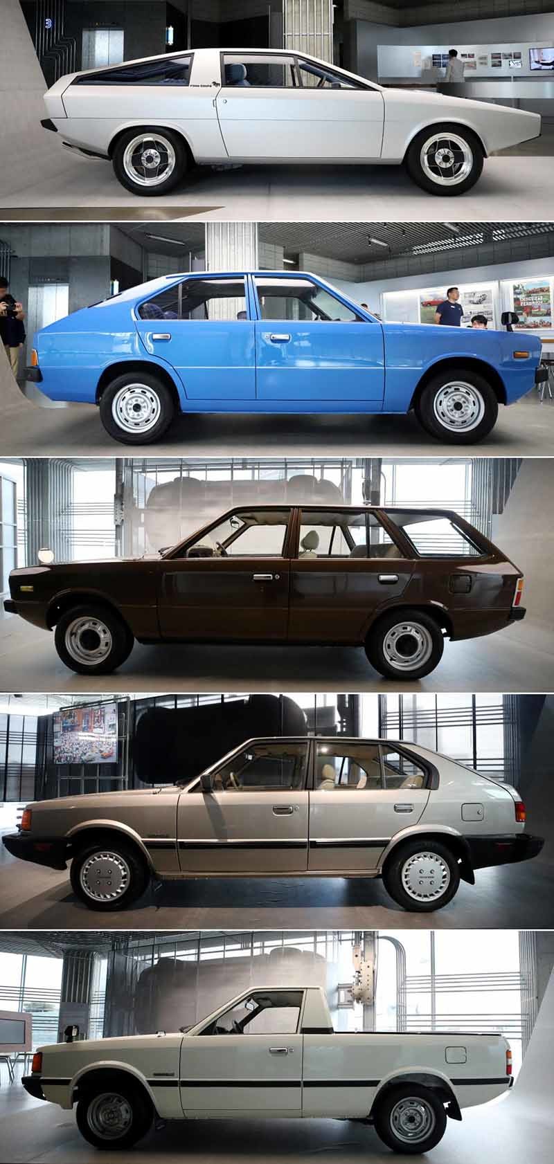 사진 맨 위부터 '포니 쿠페 콘셉트', 포니, 포니 왜건, 포니2, 포니2 픽업. / 뉴스1